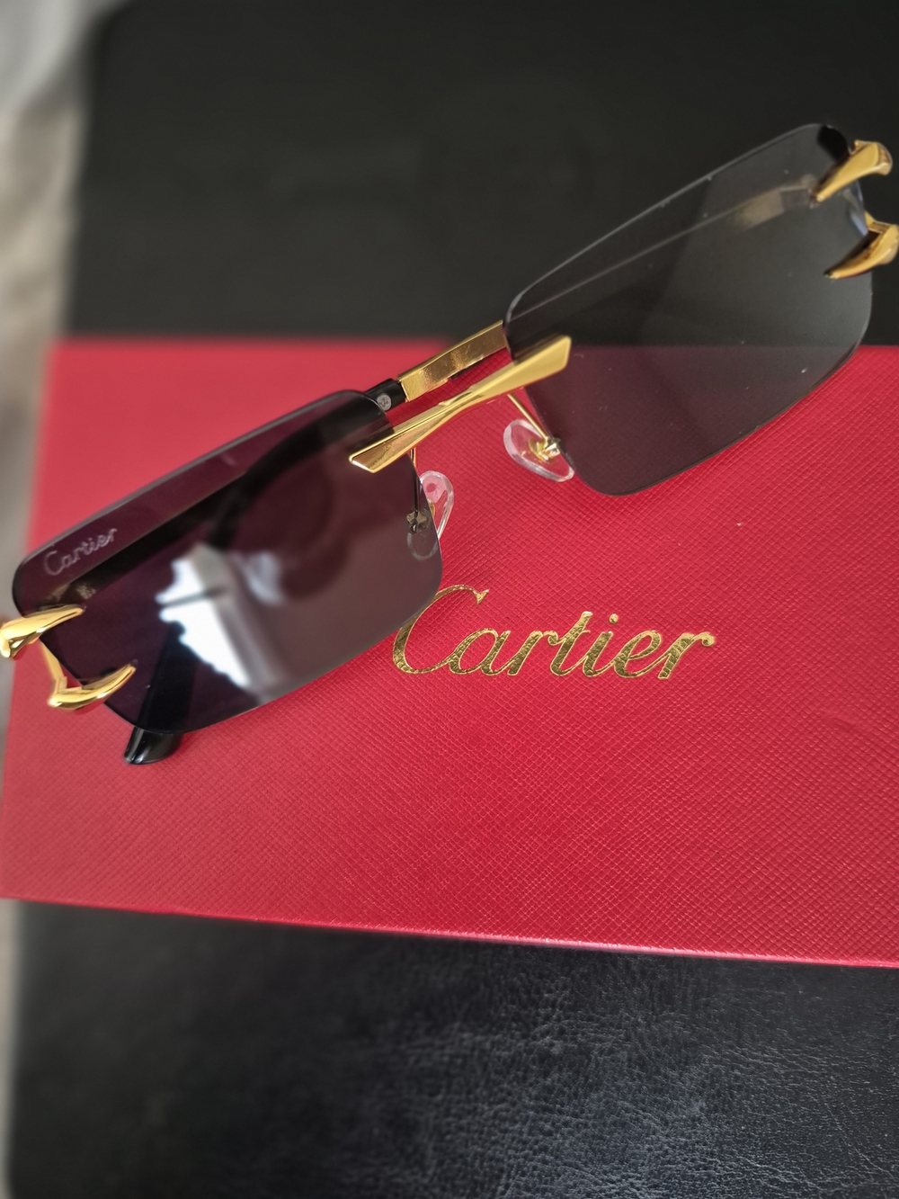 Cartier Rimless Sunglasses in Black and Gold